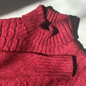 Guide Series Sweater Cable Knit Turtleneck Cotton Chunky Vintage Red Cardigan M